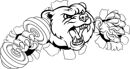 Bear Grizzly Weight Lifting Dumbbell Gym Mascot