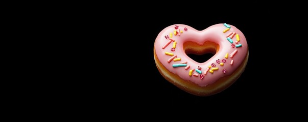 3D model of a heart-shaped donut with pink frosting and edible glitter, perfect for Valentine s Day, Heart-shaped donut, Sweet and romantic
