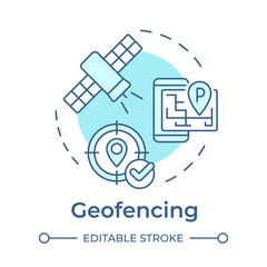 Geofencing soft blue concept icon. Satellite tracking, geotargeting. Device management. Round shape line illustration. Abstract idea. Graphic design. Easy to use in infographic, presentation