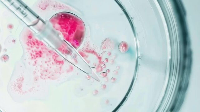Close-up of in vitro fertilization process with vivid colors