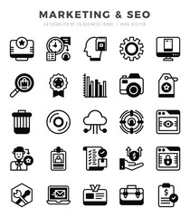 Set of 25 Marketing & SEO Lineal Filled Icons Pack.