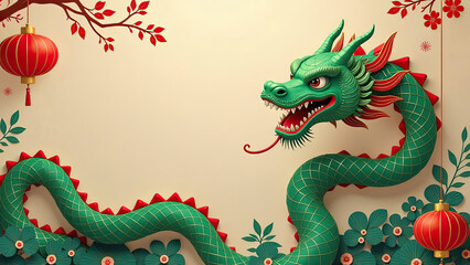 Obraz premium Chinese New Year Festive Green Dragon Illustration for Prosperity