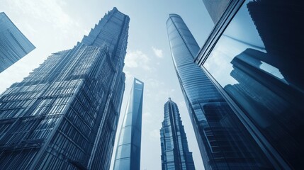 A sleek financial district in Shanghai, highlighting modern skyscrapers