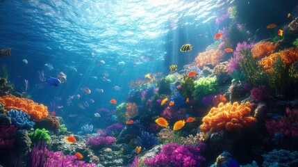 Fototapeta premium A vibrant coral reef underwater, teeming with colorful fish