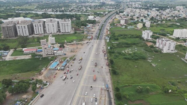 Drone footage capturing serene checkpost on the way to Amaravati.