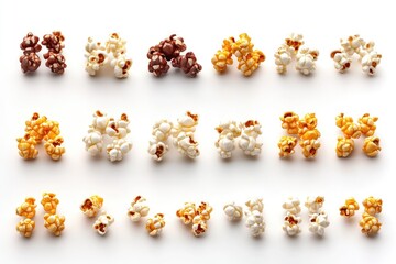Rich collection of popcorn  isolated on white background