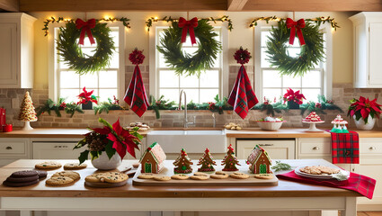 Festive Christmas table setting with holiday decorations in a cozy room