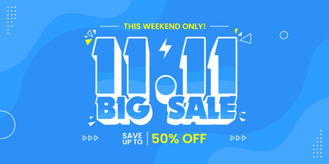 11 11 super sale promo banner with discount offer. 11 11 shopping festival super sale banner. Flash sale special offer banner for social media post or website banner. Flash sale campaign