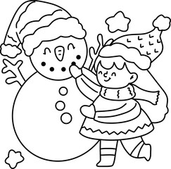 Christmas, cute cartoon, elements, lines, white, coloring, illustration, Santa, card