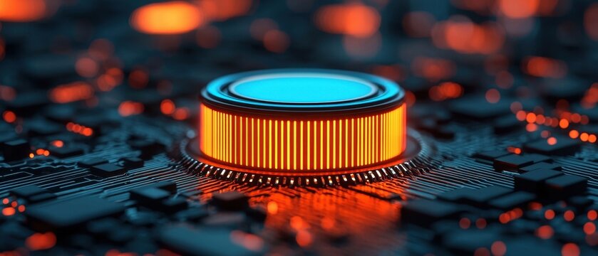 Electronic circuit board with colorful components on a red background inspired by casino themes