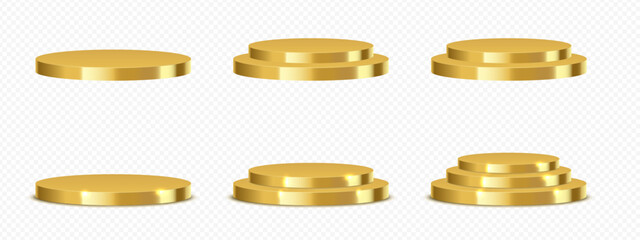 Gold podium. Golden stage and platform. Golden pedestal or scene. Luxury  VIP platform 