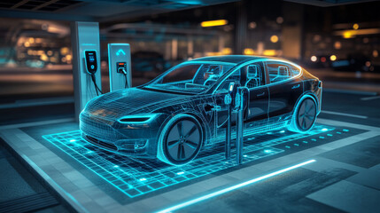Obraz premium Futuristic Electric Car Charging Station