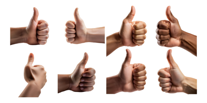 Diverse Thumbs Up Gesture Collection, PNG collection, set bundle, isolate on transparent or white background