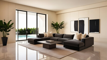 Modern apartment living room interior design with a white and clean atmosphere