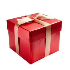 Fototapeta premium Red gift box with ribbon, white isolate background transparent background