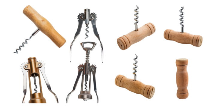 Various Corkscrews and Wine Openers for Every Occasion, PNG set collection, isolated on transparent background