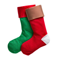 Colorful Christmas stockings, white isolate background transparent background