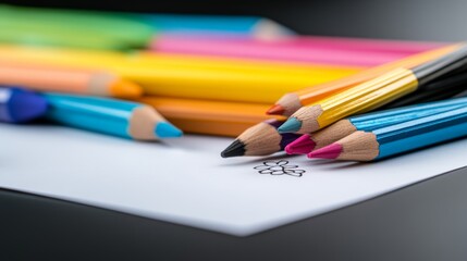 Naklejka premium Colorful Pencils on White Paper Close up Creativity Art Supplies Drawing School Supplies Office