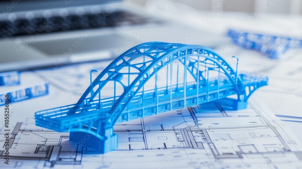 Poster vision of architecture of a 3d model bridge project