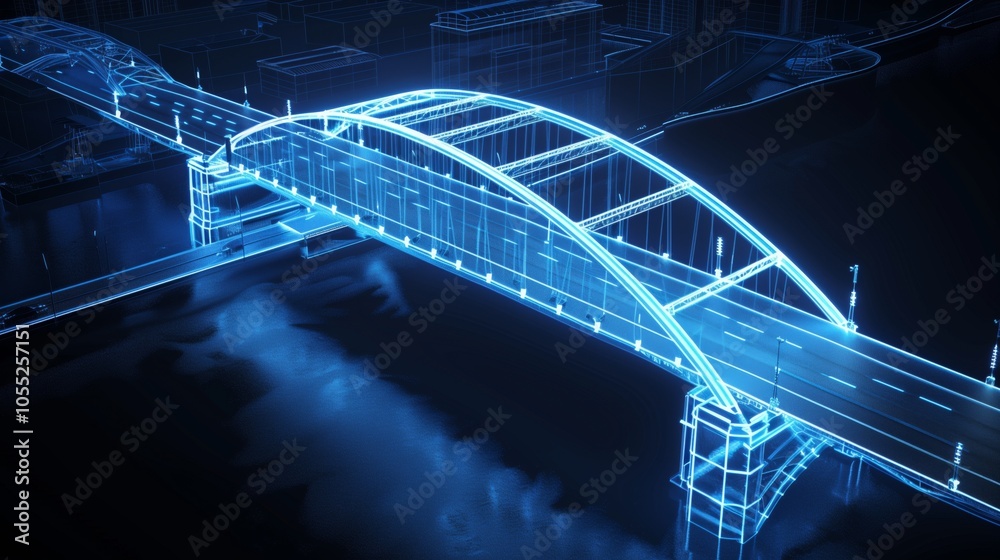 Wall mural vision of architecture of a 3d model bridge project