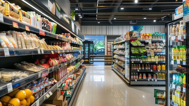 A supermarket with lots of goods on the shelves
