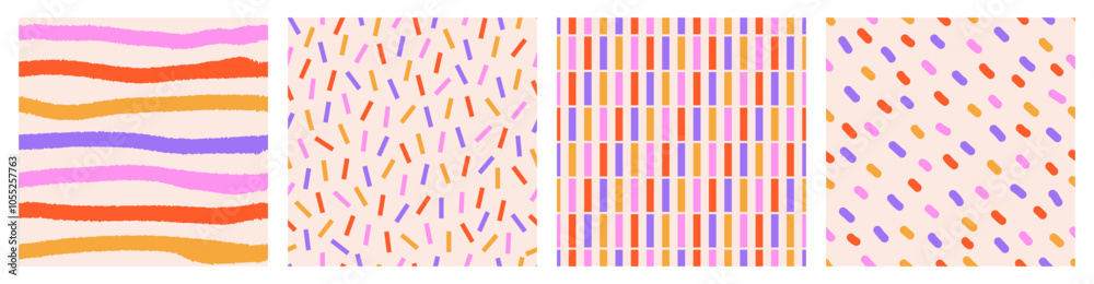 Canvas Prints seamless pattern set of colorful hand drawn lines, strip, confetti. trendy design with abstract shap