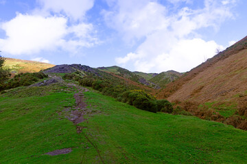 Fototapeta premium Footpath into the Shropshire Hills, Church Stretton, in Shropshire.