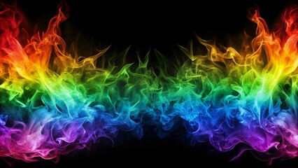 Fototapeta premium Fire in rainbow colors on a black background.