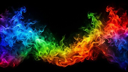 Fototapeta premium Fire in rainbow colors on a black background.