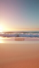 Tranquil sunrise over gentle ocean waves on pristine beach
