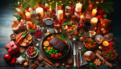 Fototapeta premium festive christmas dinner. Seasonal Christmas Dinner Background