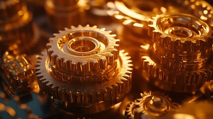 3D metallic gear rotation dynamic teamwork technology concept with interlocking gears spinning smoothly