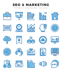 SEO & Marketing Two Color icons collection. 25 icon set. Vector illustration.