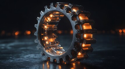 3D render metal gears rotating in unison teamwork and technology concept of seamless interaction