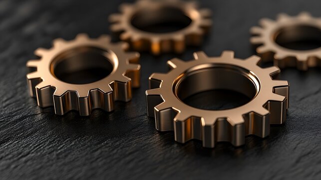 Spinning metallic gears in rotation teamwork success technology concept representing precision and unity