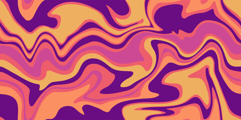 Abstract colorful psychedelic waves print background. 1970s trippy seamless pattern. Marble acrylic swirl pattern. 