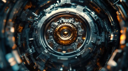 Polished metallic gear rotation symbolizing teamwork and the drive for technological achievement