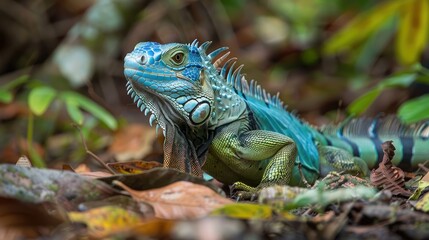 Obraz premium Blue Iguana in Tropical Rainforest