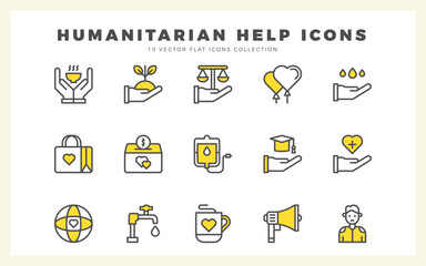 15 Humanitarian Help Two Color icons pack. vector illustration.