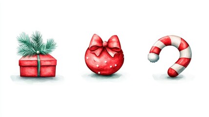 Watercolor Christmas set,Christmas decoration element,Surprise winter holiday realistic objects,Decoration elements for greeting cards banners,Merry Christmas and happy new year greeting concept.