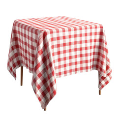 Fototapeta premium Red and White Checked Tablecloth on Wooden Table isolated, transparent background, white background, no background