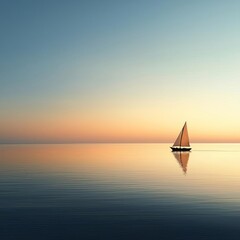 Fototapeta premium A calm ocean with a boat sailing steadily forward, representing private victories and internal balance
