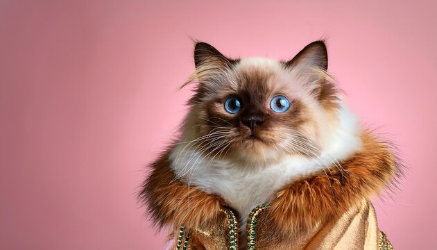 Creative animal concept. Himalayan cat kitty kitten in luxury wealthy fancy chic luxurious i