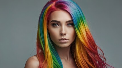 Naklejka premium A woman with rainbow hair