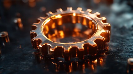 3D metallic gears interlocking in rotation symbolizing success teamwork concept in technology and efficiency