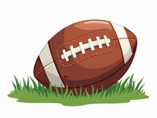 Obraz premium Cartoon American Football on Grass with White Background