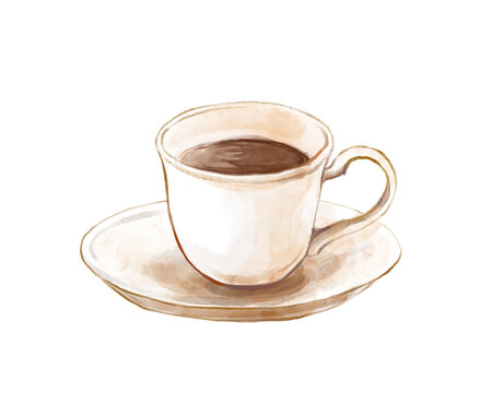 手描き水彩の白のコーヒーカップのイラスト
