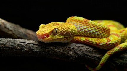 Obraz premium Yellow Viper Snake on Branch