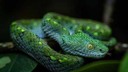 Green Pit Viper in the Rainforest