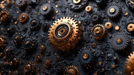 3D metallic gear rotation teamwork success and technology concept illustrating seamless interaction